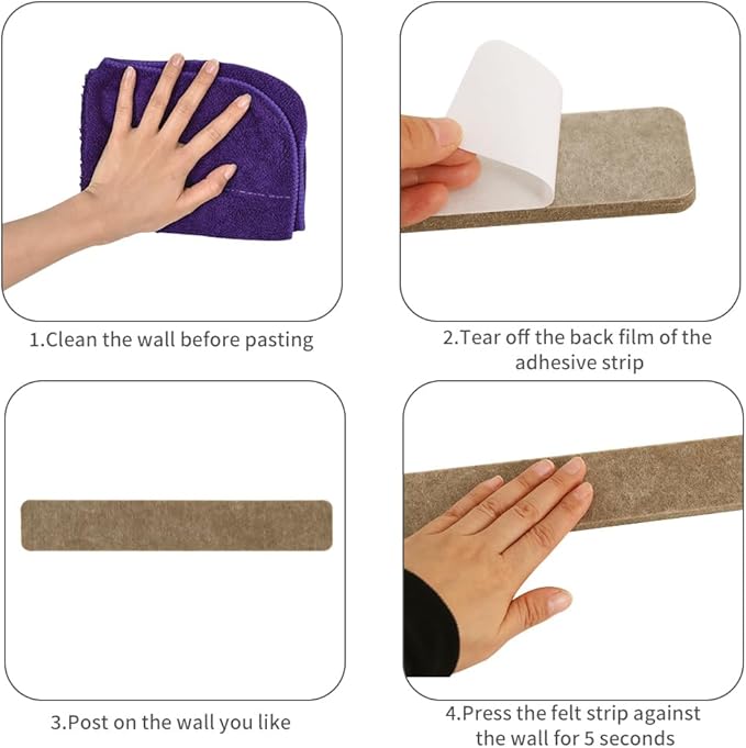 Vuzvuv 8 pcs Bulletin Board Bar Strips with 50 Pushpins & 10 Wooden Clip pins，Self Adhesive Cork Board for Wall，Felt Pin Board for School，Office Decor(Multi-Brown)