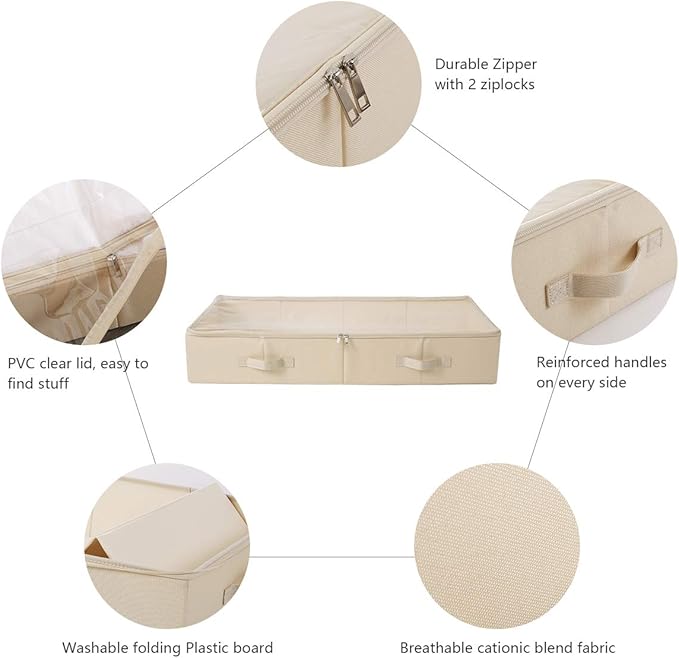 iwill CREATE PRO 31.5"(85cm) Length Spacious Visible Lidded Under Bed Storage Bins for Shoes, Blankets, Toys Organization Containers, Wedding Dress Storage Box, Beige