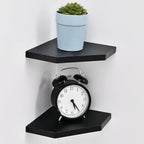 WELLAND 7-Inch Black Floating Corner Shelves Set of 2, Wall Mounted Storage Shelf with White Finish for Bedroom, Living Room, Bathroom, Display Shelf for Small Plant, Photo Frame, Toys