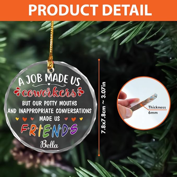 BSQUIELE Personalized Christmas Glass Ornament 2025 - Appreciation Gift for Coworkers - Funny Birthday Friendship Thank You Gift for Work Bestie Friends, Boss, Manager, ColleagueTree Decoration
