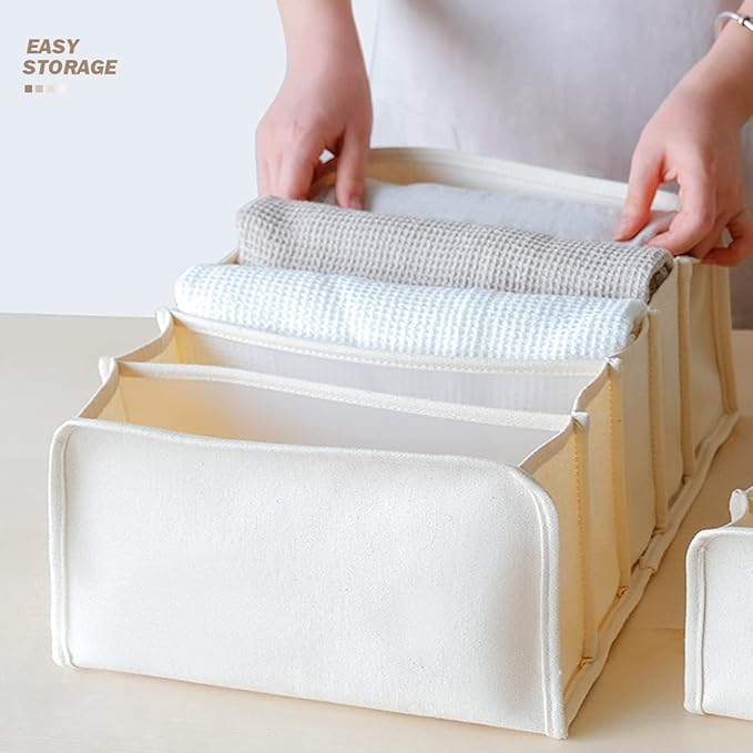 2 Packs Cotton Wardrobe Clothes Organizer, Foldable Closet Organizers and Storage Larger 7 Grids 5 Grids Set Drawer Organizer with PP Board for Clothes, Jeans, Pants, Sweaters, Tshirt
