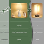 Small Bedside Table Lamp for Bedroom-Reading Desk Lamp Set of 2,with 3 Color Temperatures,15.5" Nightstand Ceramic Lamp with Fabric Shade for Kids Room,Living Room,Dorm,Home Office(White)