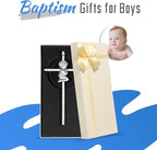 Baby Wall Cross Baptism Gifts for Boys, 7-inch Silver Praying Catholic Boy Baptism Crosses for Christening, First Holy Communion & Baby Dedication Gifts, Baptismal Cross Newborn Nursery Decor