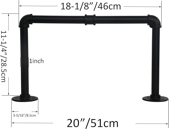 WEBI Clothing Rack Wall Mount,20" Industrial Pipe Clothes Rack for Hanging Clothes,Heavy Duty Iron Garment Rack Bar,Retail Display Clothes Rod for Closet,Laundry Room,Black,2 Packs