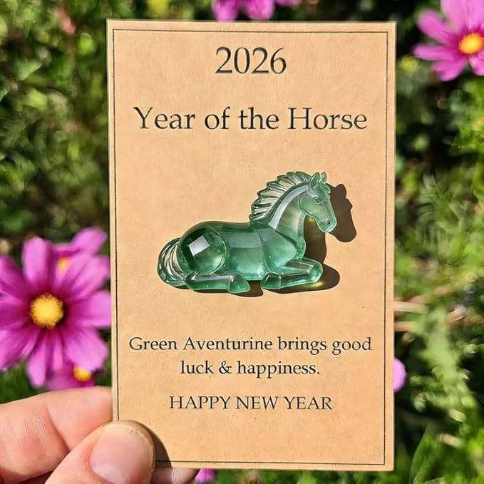 Lucky Crystal Horse — A Symbol of Wisdom & Success (2026), Clear Horse Crystal Figurine with Card, A Timeless Symbol For Fresh Starts And Bold Journeys Ahead, Welcome New YearDecorative Gift (Green)