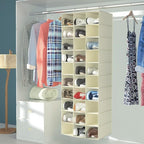 coastal rose Hanging Shoe Organizer for Closet, 30 Sections Hanging Closet Organizers and Storage Shelves Space Saving Shoe Rack Holder, Beige, 17''W×11.5''Dx 48''H
