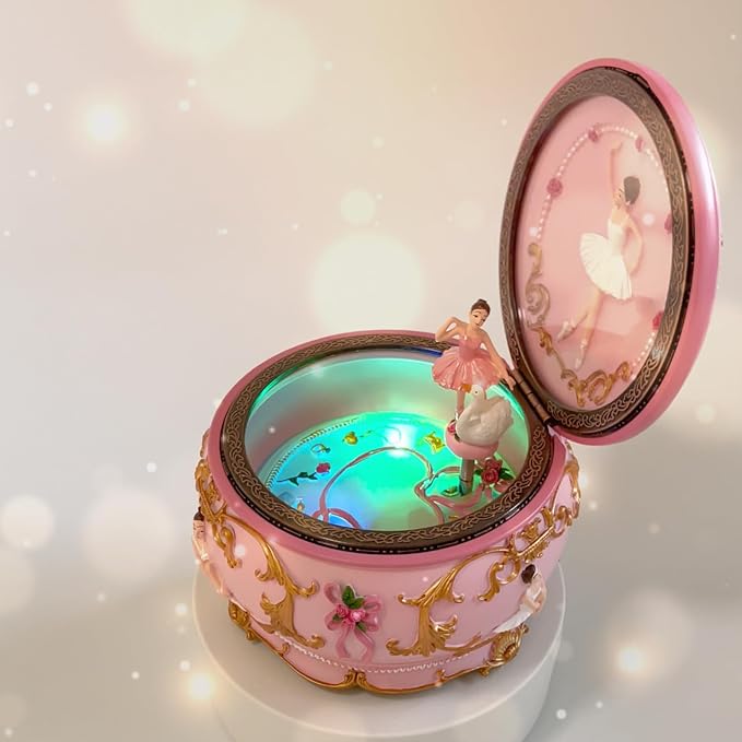 Briskfeel Classical Ballerina Music Box Jewelry Box LED lights Twinkling Resin Carved Collectible Mechanical Ballerine Musical Box with Sankyo 18-Note Ballerina Rotates (4# Ballet)