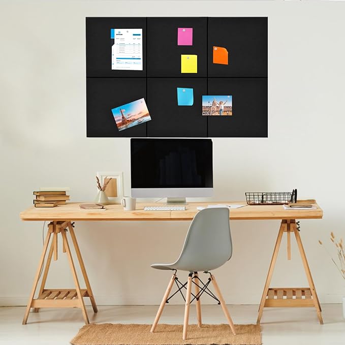 Bulletin Board, 6 Pcs Large Cork Board for Wall 36" x 24", Felt Pin Board Tiles with 40 Pushpins, CorkBoards for Office Home Decor