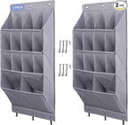 FENTEC 2 Pack Over the Door Shoe Organizer, Hanging Shoe Organizer Rack,24 Large Pockets and 4 Larger Storage Various Compartments with 6 Hooks, Home Accessories, Grey