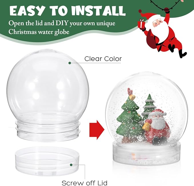 10PCS Plastic Snow Globe Water Globe 2.36 Inch DIY Clear Snow Globe with Screw Off Globe Kit for Christmas DIY Crafts Home Decoration