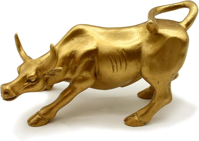 Feng Shui Fortune Brass W Street Bull Statue, Sculpture Home Decoration Golden Copper Bull Represents Good Luck of Career and Wealth