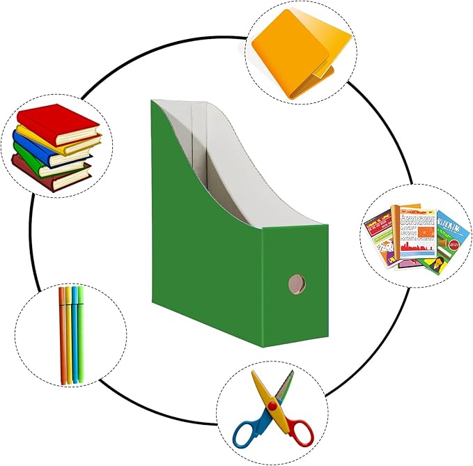 Limitliho Magazine File Folder Holder for Desk, Book Bins for Classroom Library,Office,Home, 10.6" H x 10.2" L x 3.5" W in Cardboard Paper Organizer (Six color, 6 Pack)