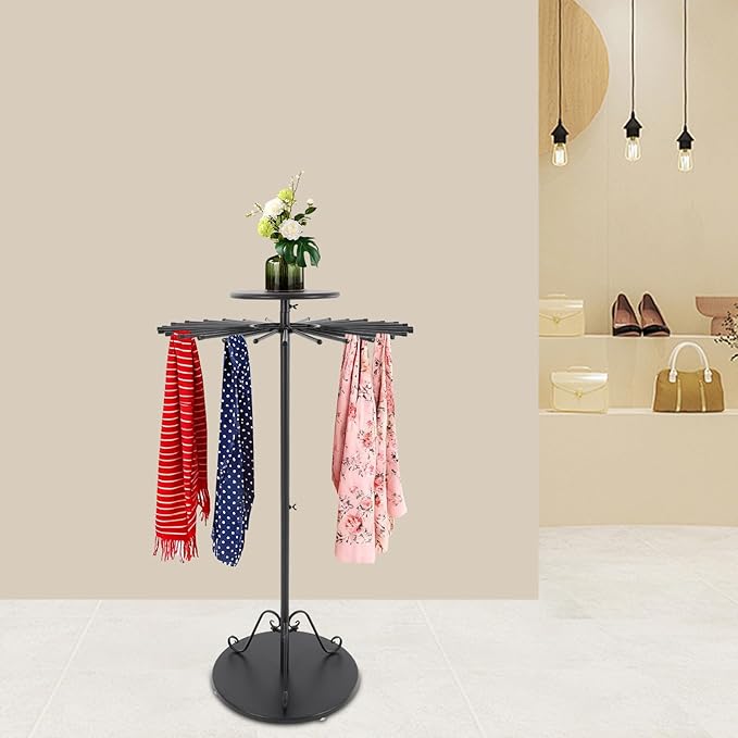 Scarf Display Stand, Commercial Hijab Organizer with 30 Rods, 360°Rotation Scarf Holder Display Rack Organizer for Boutique Retail Store, Apartment, Home Use (Black, 27.6'')