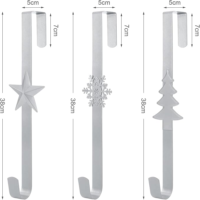 Wreath Hangers for Front Door,15" Sturdy Metal Wreath Doors Hangers,Over The Door Hooks for Front Porch Decor,Garland Hooks Holders for Halloween Christmas Decorations (Silver Star, 2 Pack)