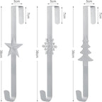 Wreath Hangers for Front Door,15" Sturdy Metal Wreath Doors Hangers,Over The Door Hooks for Front Porch Decor,Garland Hooks Holders for Halloween Christmas Decorations (Silver Christmas Tree, 2 Pack)
