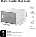 XL Large Stackable Shoe Boxes - Clear Plastic Shoe Storage Boxes with Magnetic Door, Thicken Shoe Organizer for Closet, Space Saving Foldable Shoe Containers Bins for Sneaker Boot - 6 Pack(White)