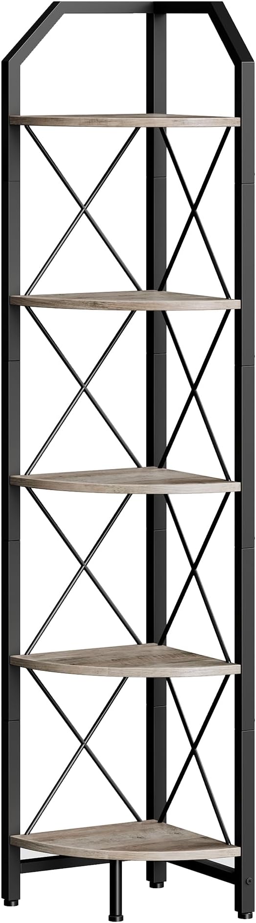 CHOEZON 5-Tier Corner Shelf, Industrial Corner Bookshelf, 59.4" Corner Storage Stand, Plant Stand Display Shelf, Corner Bookcase for Bedroom, Living Room, Home Office, Greige and Black TCJ10BG