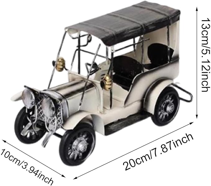 Vintage Design Car Model Home Decor Photo Prop Desktop Ornament Iron Decoration Automobile Figurine Collectible for Farmhouse, White