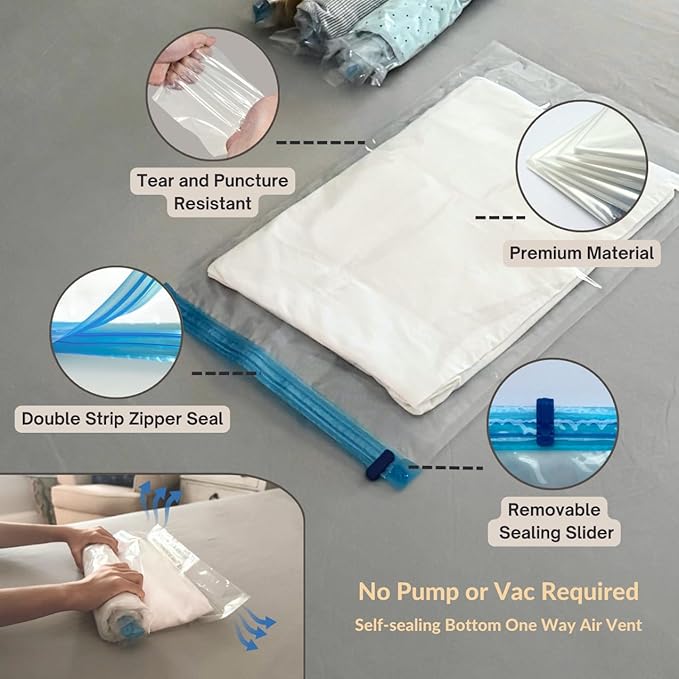 35 Pack Vacuum Storage Bags with Pump, Compression Space Saver for Comforters, Bedding, Blanket Storage, Vacuum Seal Bags for Clothing, Luggage and Closet Organizer, Safe Poly Material