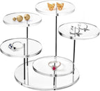 QWORK Round Acrylic Products Display Riser Stands, 5 Tier Displaying Risers Display Stands for Rings Earrings and Mini Figurines, Clear 1 Pack