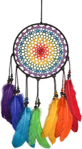 Dream Catcher Wall Decor Kit with Feathers and Beads Pendant, Handwoven for Bedroom Living Room Decoration (Rainbow)