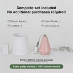 Small Bedside Table Lamp for Bedroom - Reading Desk Lamp with 3 Color Temperatures，15.5" Nightstand Ceramic Lamp with Fabric Shade for Kids Room,Living Room,Dorm,Home Office (Pink+White)