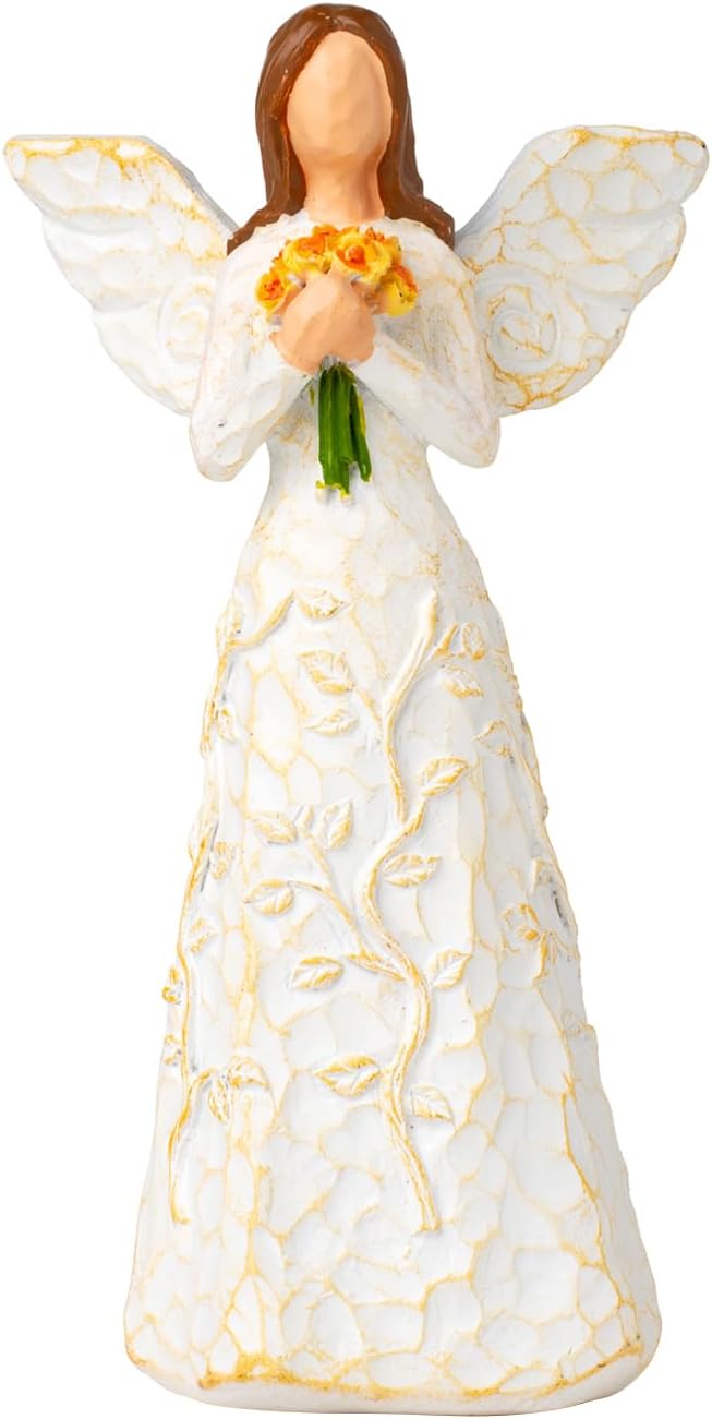 Hand-Painted Angel Figurine with Sunflower & Tree of Life Design - Collectible Sculpture for Retirement Gifts.