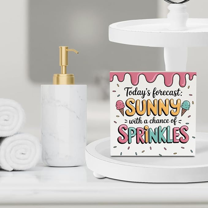 Ice Cream Decor Summer Decor Ice Cream Accessories Summer Decorations Wooden Box Sign for Home Office Farmhouse Table Shelf