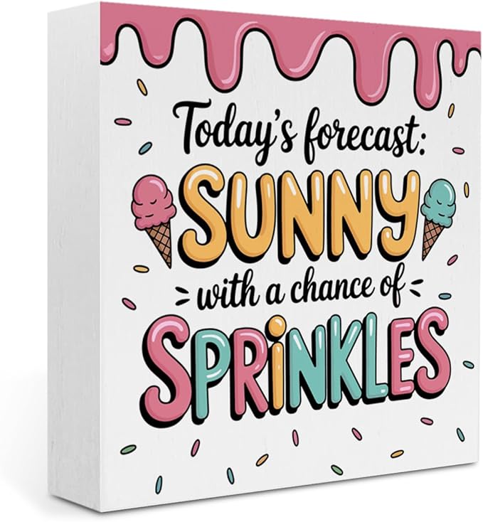 Ice Cream Decor Summer Decor Ice Cream Accessories Summer Decorations Wooden Box Sign for Home Office Farmhouse Table Shelf