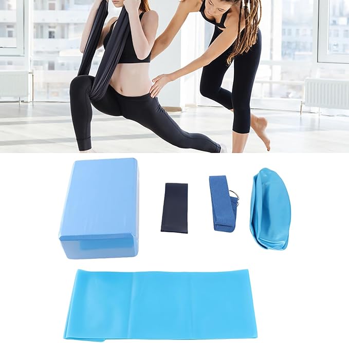 5Pcs Yoga Fitness Set, Yoga Blocks with Stretch Belt, Latex Towel and Resistance Loop, Complete Workout Kit for Home Gym, Includes Yoga Ball for Pilates, Stretching and Strength Tr