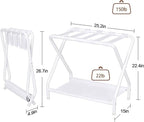 AMHANCIBLE Luggage Rack, Set of 2, Foldable Suitcase Stands for Guest Room, Metal Luggage Holder with Storage Shelf for Bedroom, Hotel, Easy Assemble, White HLR02WT