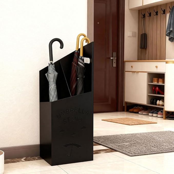 9.84" D x 7.87" W x 23.62" H Detachable Base Umbrella Stand - Elegant Raindrop Design, Water Collection Tray, Gold/Black Finish, Durable Home & Office Organizer