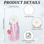 DIY Two-Color Dreamcatcher Kit 2 Set 19.69“ x 5.91“ Boho Pink Blue Wool Yarn Handmade Dream Catcher for Beginners, Dream Catcher for Women Gifts DIY Wall Decor for Bedroom, Livingroom