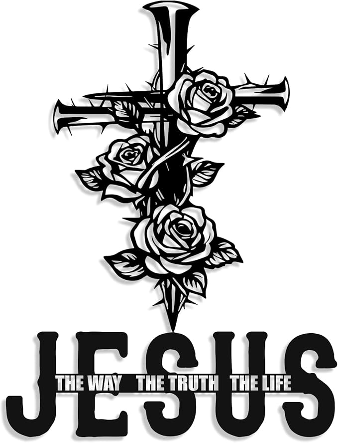 Kercan Jesus Cross Metal Wall Decor Christian Wall Art for Home Religious Cross Decoration Living Room Bedroom Prayer Room The Way The Truth The Life Christ Inspired Christian Gift for Family Friends