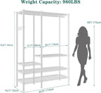 Heavy Duty Garment Rack, Metal Freestanding Closet Wardrobe Clothes Racks for Hanging Clothes, 4 Tiers Adjustable Wire Shelving, 44.9'' L x 16.5'' W x 76.8 '' H, Max Load 850LBS, White