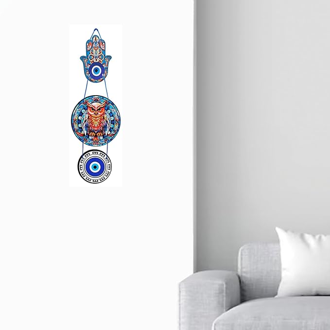 Decorative Bird Mobile Wall Hanging, Colorful Swallow Design with Flowers, Traditional Tattoo Style Art Evil Eye (OWL_Hanging_D_2)