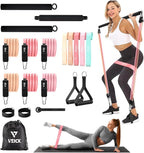 VEICK Pilates Bar Kit with Resistance Bands, Elastic Workout Bands for Men Women, Set of 5 Resistance Loop Bands for Home Fitness Stretching Strength Training