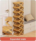 Bamboo Shoe Rack Organizer, 2-10 Tiers, Natural or Tea Color, No-Tool Assembly, Foldable Storage Shelf (Installation Free 10 Layers 30-Primary Colors)