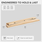 Homeforia 60 inch Natural Floating Shelf, High End Solid Real Wood 60inch Small Floating Shelves for Wall Mounted, Natural Wooden Floating Shelves, Heavy Duty Bracket, 60 X 6.5 X 1.75 in, Set of 2