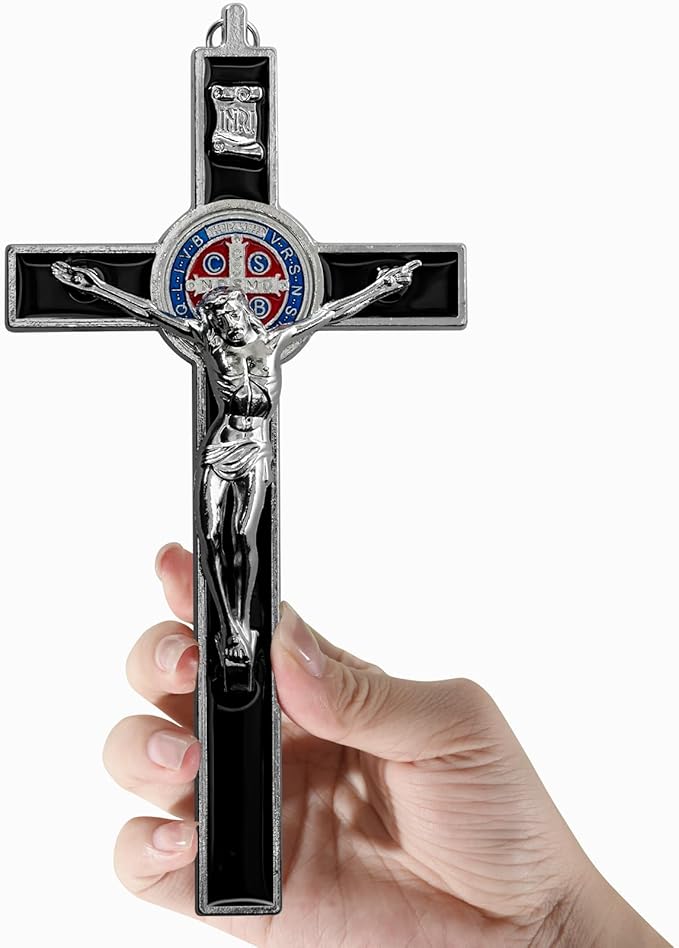 XIPENGKEJI Black Metal Enamel Crucifix,Cross for Christian Wall Art,Black Jesus Wall Art-Perfect Decoration,Home Decoration for Spiritual Salvation,Christian Gifts-7.87Inch X 3.85Inch