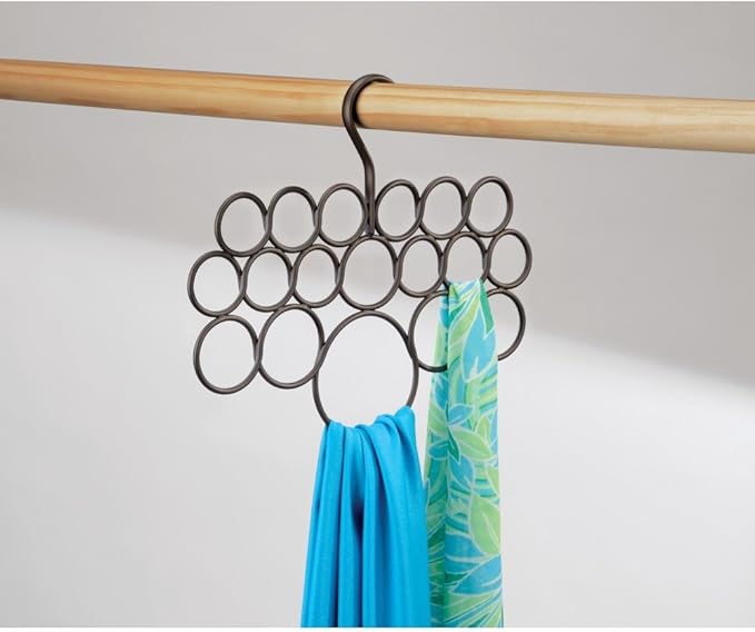 iDesign Axis Metal 18-Loop Wave Scarf Hanger, No Snag Closet Organization Storage Holder for Scarves, Men's Ties, Women's Shawls, Pashminas, Belts, Accessories, Clothes, 11.5" x .5" x 9.5" - Bronze
