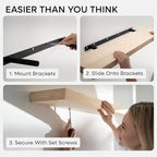 Homeforia Wood 48 inch Floating Shelf, High End Solid Natural Wood 48inch Floating Shelves for Wall Mounted, Unfinished Wooden Large Floating Shelves, Heavy Duty Bracket, 48 X 6.5 X 1.75 in, Set of 2