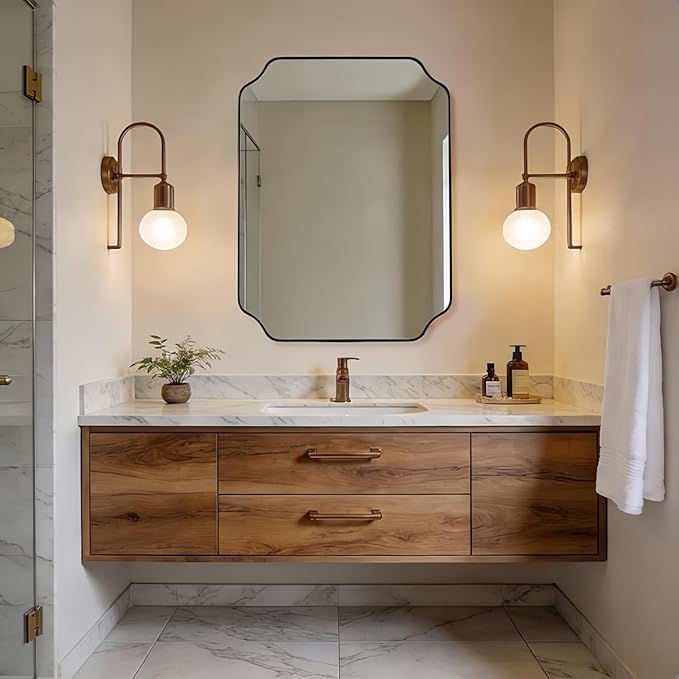 ANDY STAR Brushed Bronze Scalloped Mirror, 22"x30" Bathroom Vanity Mirror, Antique Scalloped Mirror in Premium Stainless Steel Frame, Timeless Shape with Unique Flair, Ideal for Home Remodel
