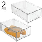 mDesign Plastic Storage Box with Drawer – Low Plastic Shoe Storage Bin – Stackable Box for Accessories etc. – Pack of 2 – Transparent