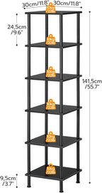 HOOBRO 6-Tier Corner Shelf, Corner Square Rack Display Shelf, Tall Storage Rack Plant Stand, Bookcase for Small Spaces, Living Room, Home Office, Kitchen, Black BK55CJ01
