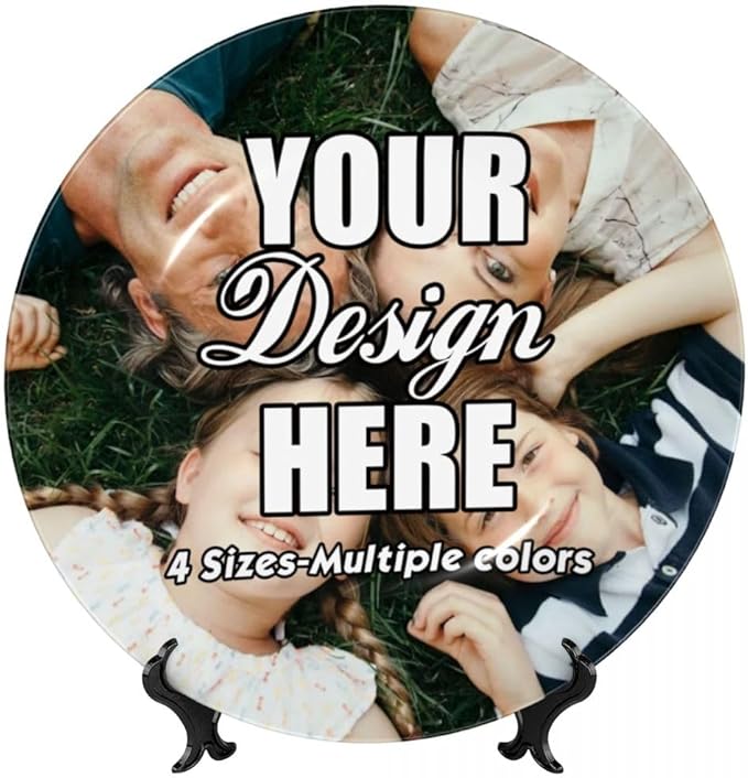 AKAISOEDN Custom Photo Ceramic Decorative Plates with Photo Logo Text Personalized Bone China Decorative Plate for Wall Hanging Living Room Bathroom Decor, Custom, 10in