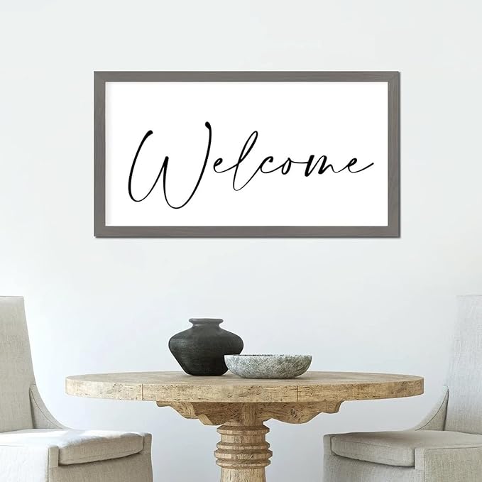 Life Positive Quote Wood Sign with Bible Verse Welcome Gray Frame Wooden Plaque Birthday Housewarming Gift for New Home Cafe Bar Farmhouse Porch Garden Yard Cottage Wall Decor 12x22in