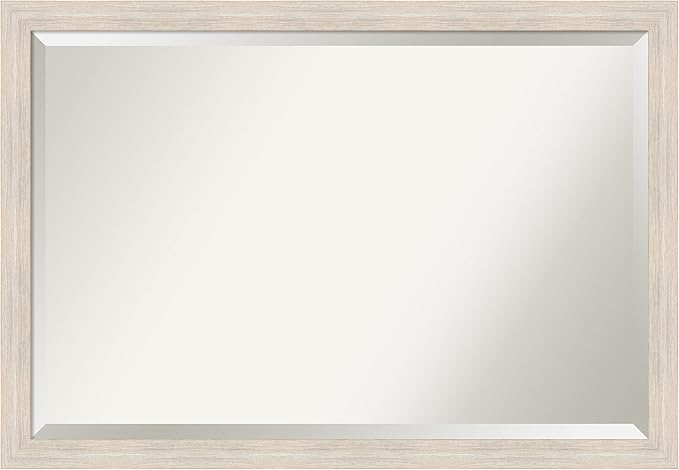 Amanti Art White Wall Mirror 27x39 Hardwood White Wash Narrow Rectangle Bathroom Mirror for Wall Decor Living Room, Large Country Rustic Wood Frame, Hangs Horizonally and Vertically, Bathroom Decor,