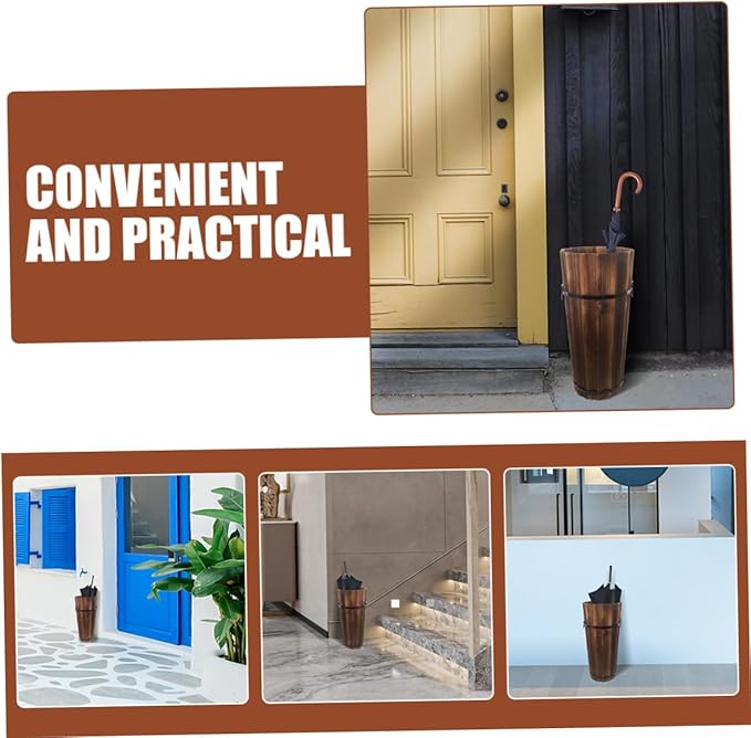 Wooden Umbrella Stand with Cane and Fan Storage Natural Wood Entryway Organizer Space-saving Design Capacity for Home Decor and Use and Versatile Umbrella Rack