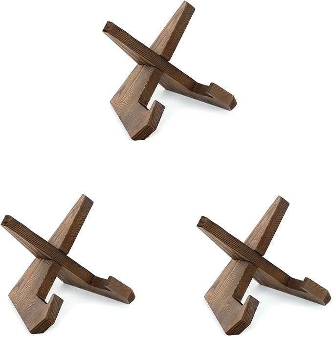 ANBOXIT Plate Stand for Display - 3 Pack 4.5 Inch Holder, Wooden Picture Frame Easel, Decorative Table Top Brown